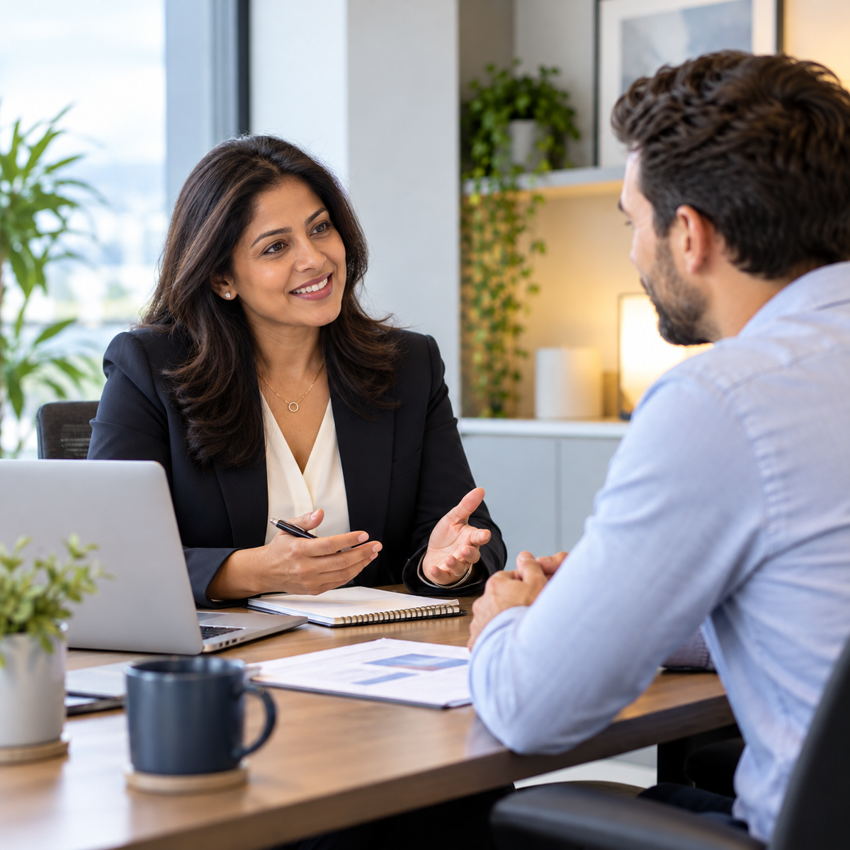 On-Tap UK HR Support service shown with a blurred office background and an HR Launch Box UK CIPD consultant speaking to client
